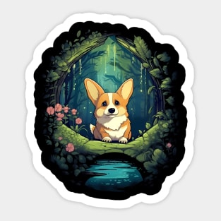 Corgi In The Forest Sticker